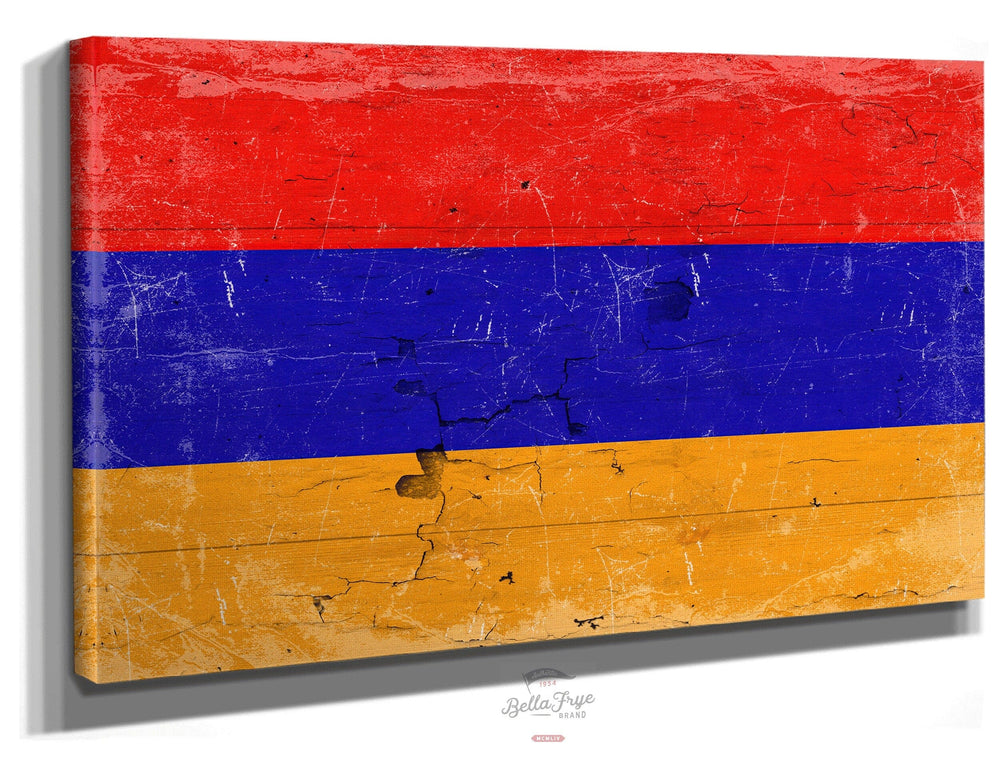Bella Frye Home & Garden > Decor > Artwork 24" x 18" / Stretched Canvas Wrap Armenia Flag Wall Art - Vintage Armenian Flag Sign Weathered Wood Style on Canvas