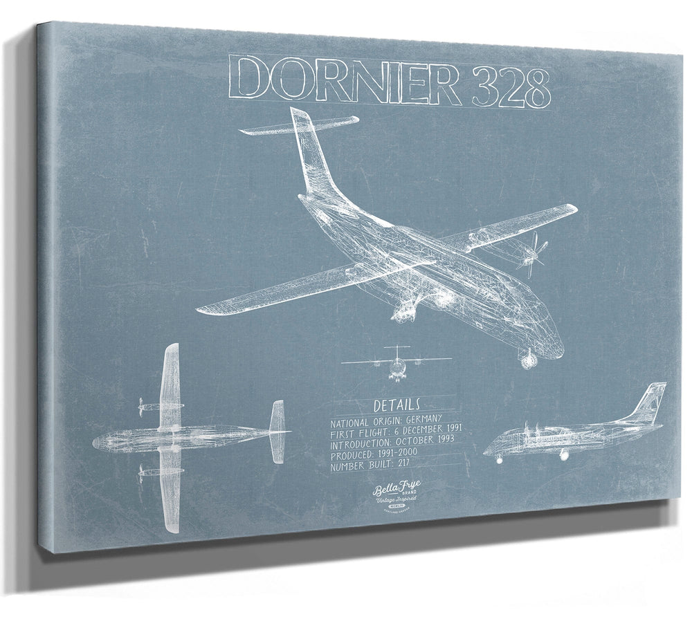 Bella Frye Home & Garden > Decor > Artwork 24" x 18" / Stretched Canvas Wrap Dornier 328 Blueprint Wall Art - Original Aviation Plane Print