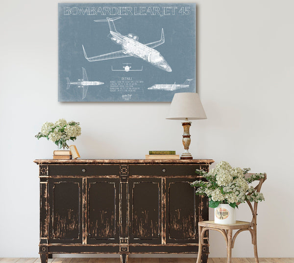 Bella Frye Home & Garden > Decor > Artwork 24" x 18" / Fine Art Paper Learjet 45 Aircraft Blueprint Wall Art - Original Airplane Print