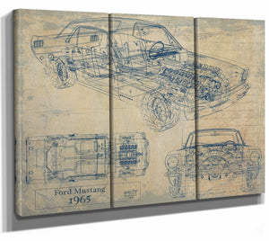 Bella Frye Home & Garden > Decor > Artwork 36" x 24" / 3 Panel Canvas Wrap / Blue 1965 Ford Mustang  Original Artwork