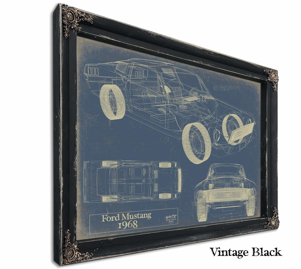 Bella Frye Home & Garden > Decor > Artwork 24" x 18" / Black Frame / Blue 1968 Ford Mustang  Original Artwork