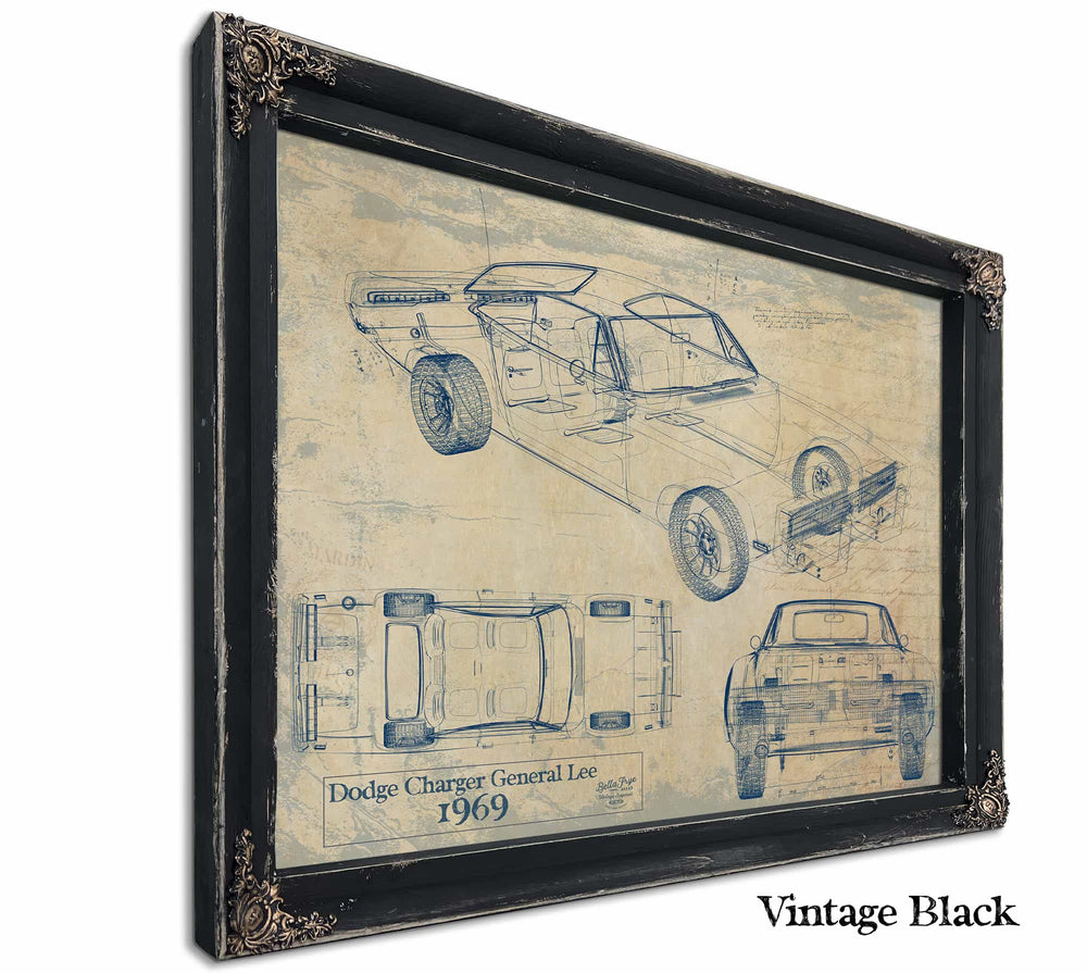 Bella Frye Home & Garden > Decor > Artwork 24" x 18" / Black Frame / Blue 1969 Dodge Charger General Lee  Original Artwork