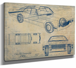 Bella Frye Home & Garden > Decor > Artwork 24" x 18" / Stretched Canvas Wrap / Blue 1971 Chrysler Imperial  Original Artwork