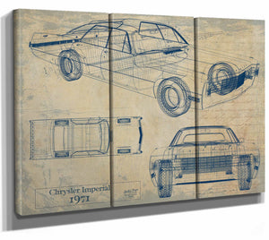 Bella Frye Home & Garden > Decor > Artwork 36" x 24" / 3 Panel Canvas Wrap / Blue 1971 Chrysler Imperial  Original Artwork