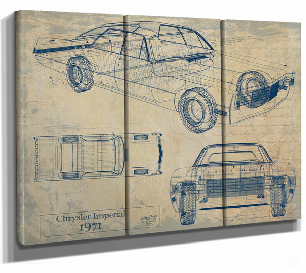 Bella Frye Home & Garden > Decor > Artwork 36" x 24" / 3 Panel Canvas Wrap / Blue 1971 Chrysler Imperial  Original Artwork