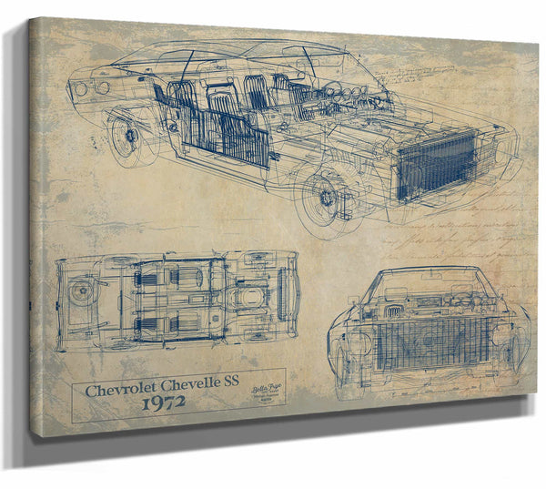 Bella Frye Home & Garden > Decor > Artwork 24" x 18" / Stretched Canvas Wrap / Blue 1972 Chevelle Original Artwork