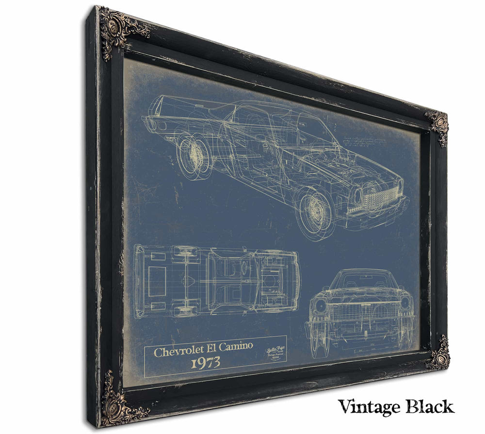 Bella Frye Home & Garden > Decor > Artwork 24" x 18" / Black Frame / Blue 1973 Chevrolet El Camino  Original Artwork