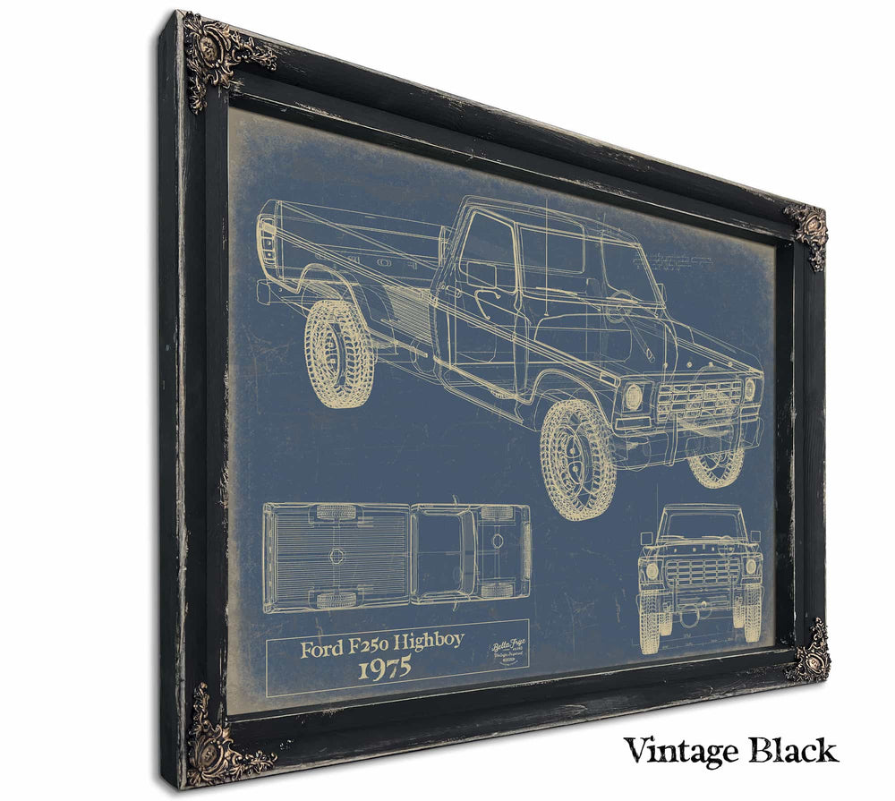 Bella Frye Home & Garden > Decor > Artwork 24" x 18" / Black Frame / Blue 1975 Ford f250 Highboy  Original Artwork