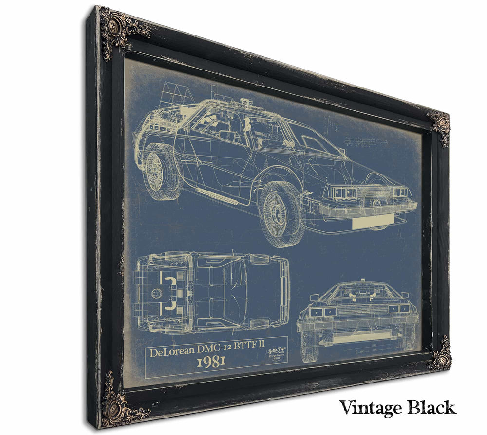 Bella Frye Home & Garden > Decor > Artwork 24" x 18" / Black Frame / Blue 1981 DeLorean DMC-12 BTTF II  Original Artwork
