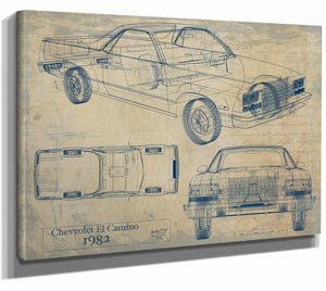 Bella Frye Home & Garden > Decor > Artwork 24" x 18" / Stretched Canvas Wrap / Blue 1982 Chevrolet El Camino  Original Artwork