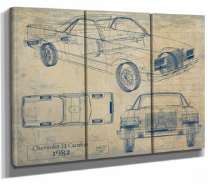 Bella Frye Home & Garden > Decor > Artwork 36" x 24" / 3 Panel Canvas Wrap / Blue 1982 Chevrolet El Camino  Original Artwork