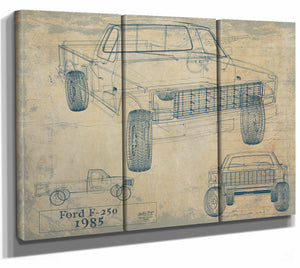 Bella Frye Home & Garden > Decor > Artwork 36" x 24" / 3 Panel Canvas Wrap / Blue 1985 Ford F 250  Original Artwork