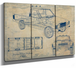 Bella Frye Home & Garden > Decor > Artwork 36" x 24" / 3 Panel Canvas Wrap / Blue 1986 Toyota Hilux Original Artwork