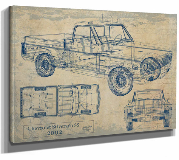 Bella Frye Home & Garden > Decor > Artwork 24" x 18" / Stretched Canvas Wrap / Blue 2002 Chevrolet Silverado Ss  Original Artwork