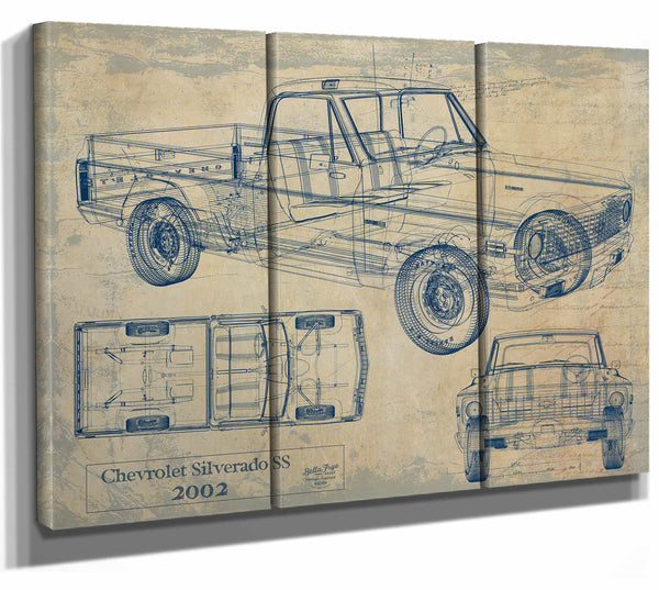 Bella Frye Home & Garden > Decor > Artwork 36" x 24" / 3 Panel Canvas Wrap / Blue 2002 Chevrolet Silverado Ss  Original Artwork