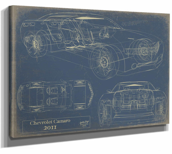 Bella Frye Home & Garden > Decor > Artwork 24" x 18" / Stretched Canvas Wrap / Blue 2011 Chevrolet Camaro  Original Artwork
