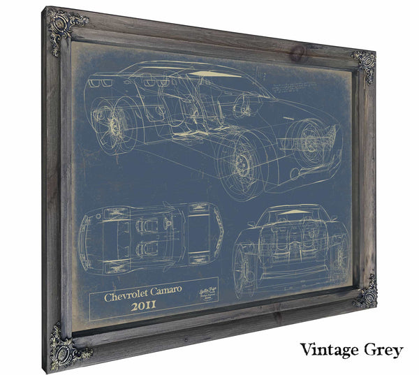 Bella Frye Home & Garden > Decor > Artwork 24" x 18" / Grey Frame / Blue 2011 Chevrolet Camaro  Original Artwork