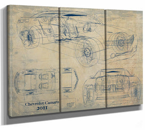 Bella Frye Home & Garden > Decor > Artwork 36" x 24" / 3 Panel Canvas Wrap / Blue 2011 Chevrolet Camaro  Original Artwork