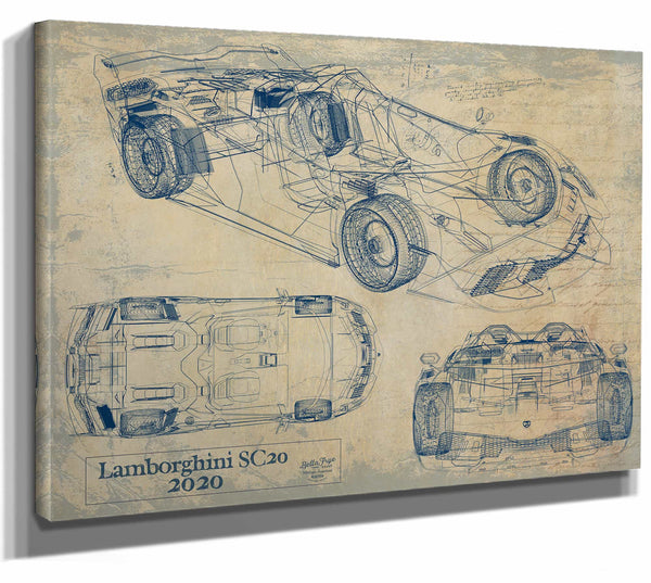 Bella Frye Home & Garden > Decor > Artwork 24" x 18" / Stretched Canvas Wrap / Blue 2020 Lamborghini Sc20  Original Artwork
