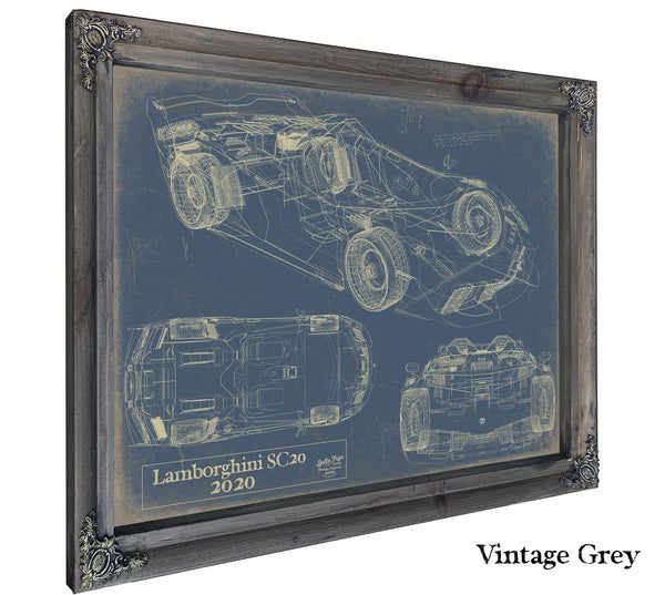 Bella Frye Home & Garden > Decor > Artwork 24" x 18" / Grey Frame / Blue 2020 Lamborghini Sc20  Original Artwork