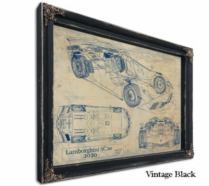 Bella Frye Home & Garden > Decor > Artwork 24" x 18" / Black Frame / Blue 2020 Lamborghini Sc20  Original Artwork