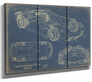 Bella Frye Home & Garden > Decor > Artwork 36" x 24" / 3 Panel Canvas Wrap / Blue 2020 Lamborghini Sc20  Original Artwork