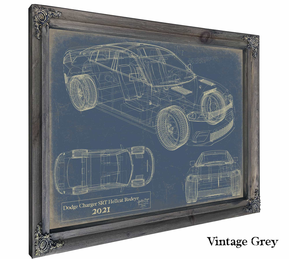 Bella Frye Home & Garden > Decor > Artwork 24" x 18" / Grey Frame / Blue 2021 Dodge Chargers RT Hellcat Redeye  Original Artwork