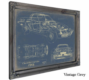 Bella Frye Home & Garden > Decor > Artwork 24" x 18" / Grey Frame / Blue 1968 Chevrolet Corvette  Original Artwork