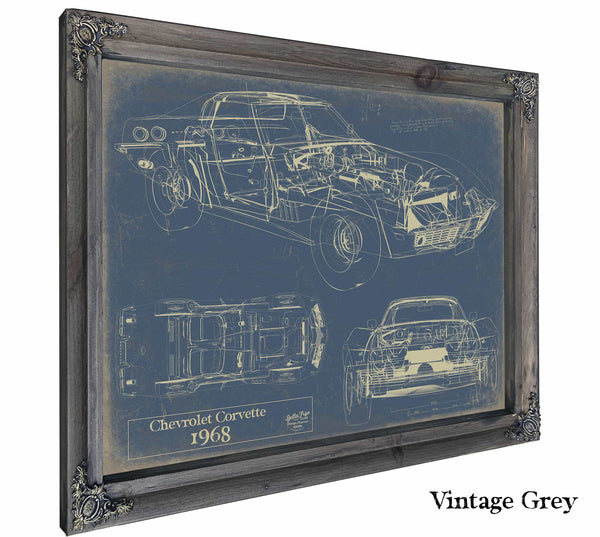 Bella Frye Home & Garden > Decor > Artwork 24" x 18" / Grey Frame / Blue 1968 Chevrolet Corvette  Original Artwork