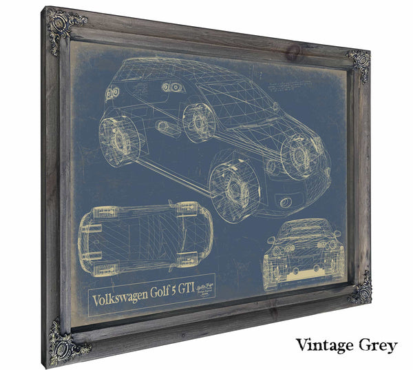 Bella Frye Home & Garden > Decor > Artwork 24" x 18" / Grey Frame / Blue Volkswagen Golf 5 Gti  Original Artwork