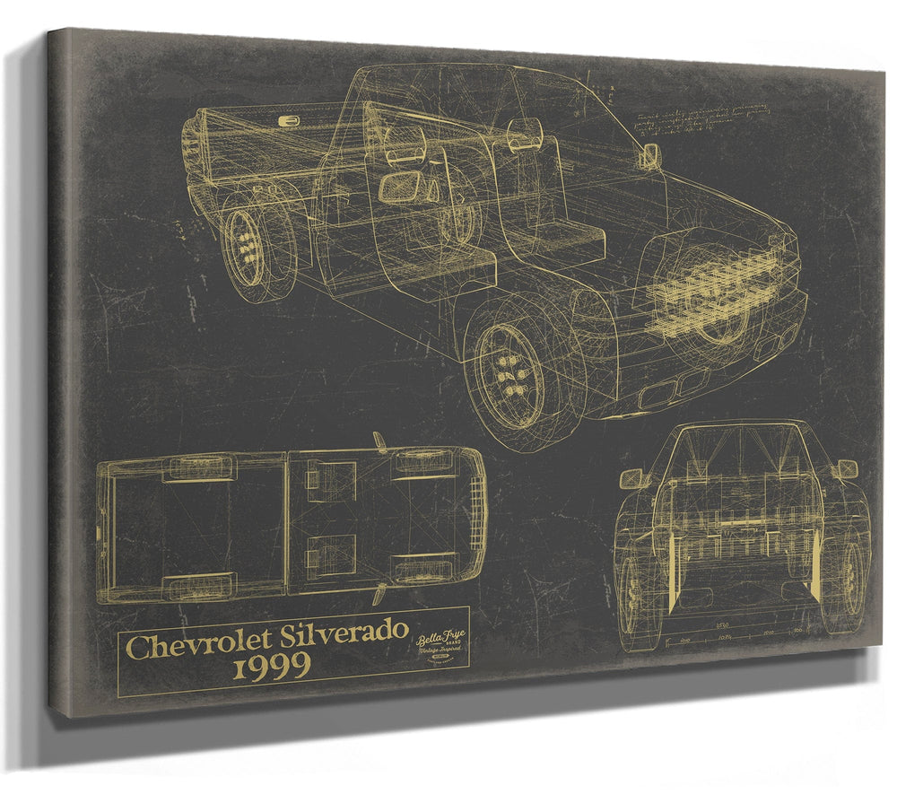 Bella Frye Home & Garden > Decor > Artwork 24" x 18" / Stretched Canvas Wrap / Blue 1999 Chevrolet Silverado, Single Cab Original Artwork