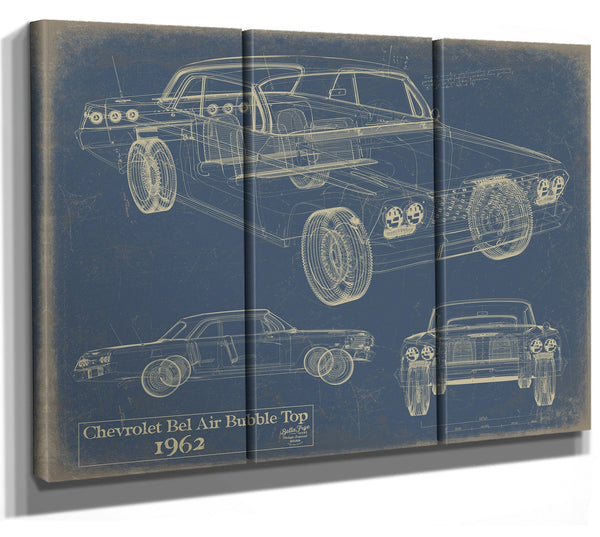 Bella Frye Home & Garden > Decor > Artwork 36" x 24" / 3 Panel Canvas Wrap / Blue 1962 Chevrolet Bel Air Bubble Top  Original Artwork