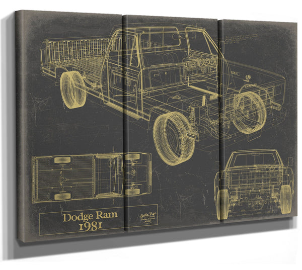 Bella Frye Home & Garden > Decor > Artwork 36" x 24" / 3 Panel Canvas Wrap / Blue 1981 Dodge Ram Truck Original Artwork