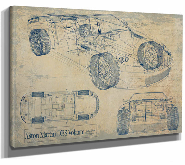 Bella Frye Home & Garden > Decor > Artwork 24" x 18" / Stretched Canvas Wrap / Blue Aston Martin Dbs Volante  Original Artwork