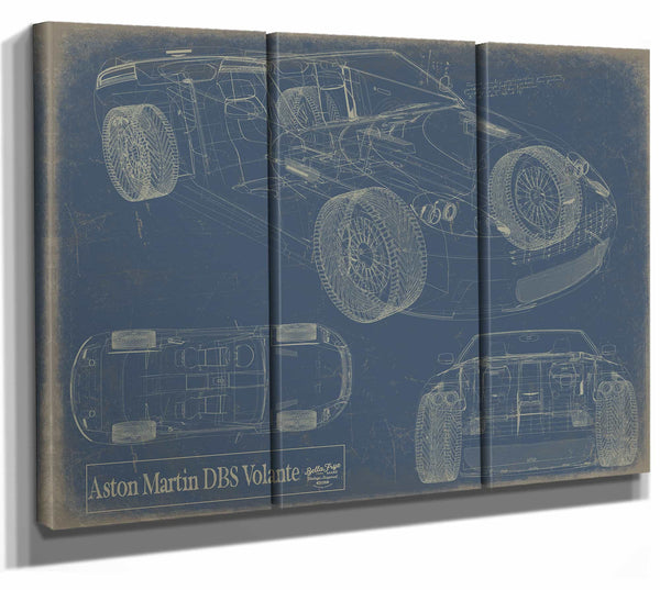 Bella Frye Home & Garden > Decor > Artwork 36" x 24" / 3 Panel Canvas Wrap / Blue Aston Martin Dbs Volante  Original Artwork