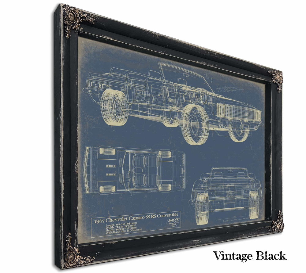 Bella Frye Home & Garden > Decor > Artwork 24" x 18" / Black Frame / Blue Chevrolet Camaro 1967 Ss Rs Convertible  Original Artwork