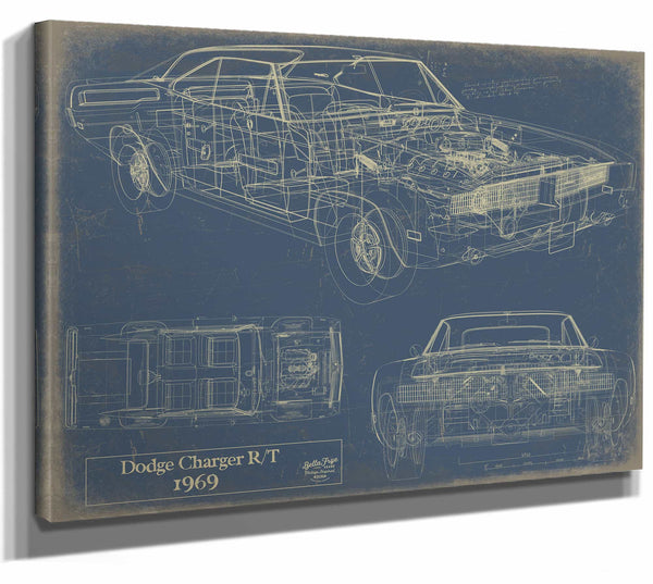 Bella Frye Home & Garden > Decor > Artwork 24" x 18" / Stretched Canvas Wrap / Blue Dodge Charger RT 1969 Original Artwork