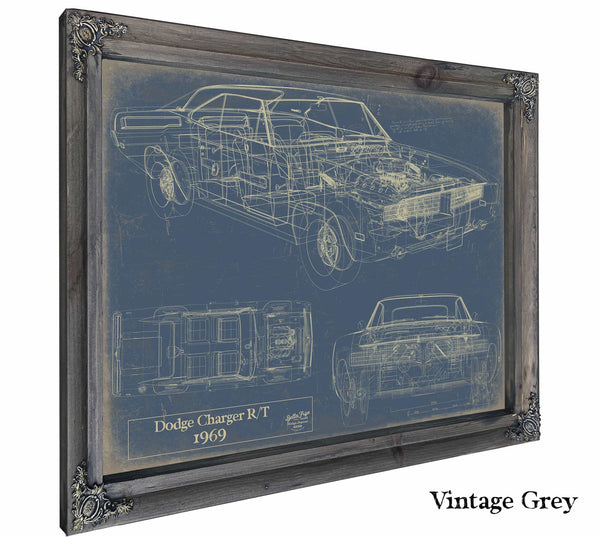 Bella Frye Home & Garden > Decor > Artwork 24" x 18" / Grey Frame / Blue Dodge Charger RT 1969 Original Artwork