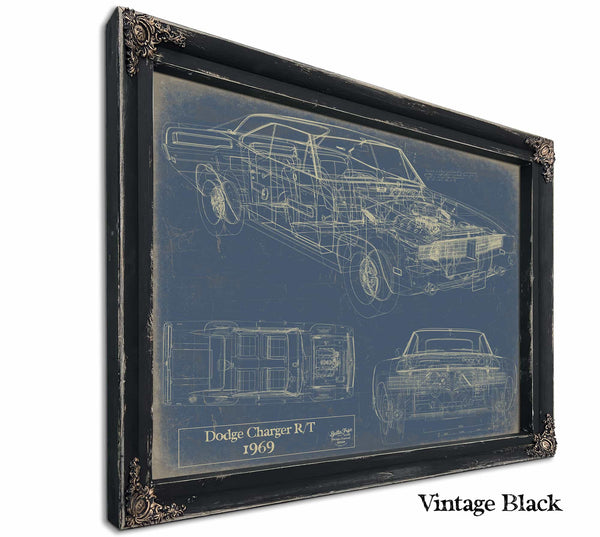Bella Frye Home & Garden > Decor > Artwork 24" x 18" / Black Frame / Blue Dodge Charger RT 1969 Original Artwork