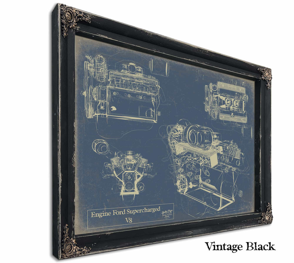 Bella Frye Home & Garden > Decor > Artwork 24" x 18" / Black Frame / Blue Engine Ford Supercharged v8  Original Artwork