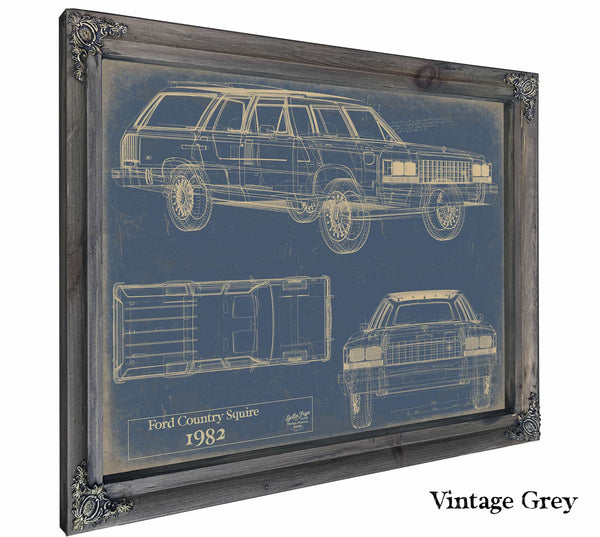 Bella Frye Home & Garden > Decor > Artwork 24" x 18" / Grey Frame / Blue Ford Country Squire 1982 1986  Original Artwork