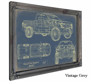 Bella Frye Home & Garden > Decor > Artwork 24" x 18" / Grey Frame / Blue Ford F-150 Raptor 2017 Original Artwork