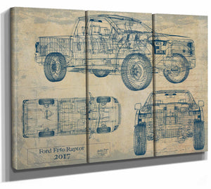 Bella Frye Home & Garden > Decor > Artwork 36" x 24" / 3 Panel Canvas Wrap / Blue Ford F-150 Raptor 2017 Original Artwork