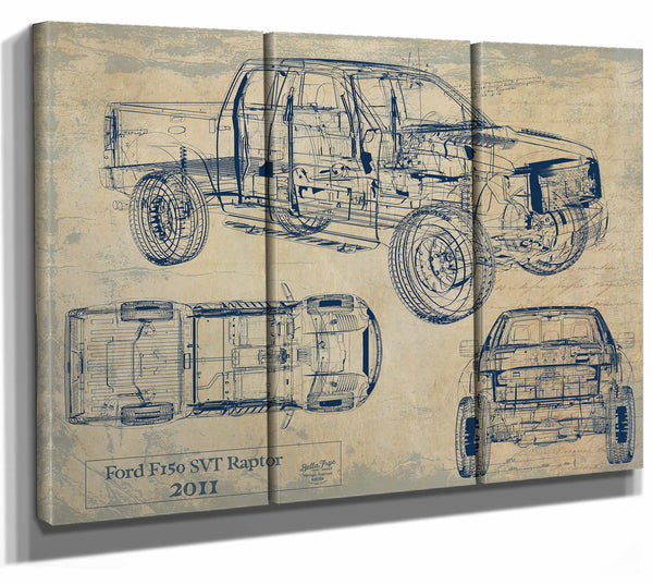 Bella Frye Home & Garden > Decor > Artwork 36" x 24" / 3 Panel Canvas Wrap / Blue Ford f150 Svt Raptor 2011  Original Artwork