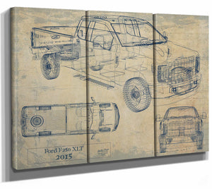 Bella Frye Home & Garden > Decor > Artwork 36" x 24" / 3 Panel Canvas Wrap / Blue Ford f250 Xlt 2015  Original Artwork