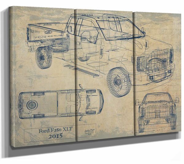 Bella Frye Home & Garden > Decor > Artwork 36" x 24" / 3 Panel Canvas Wrap / Blue Ford f250 Xlt 2015  Original Artwork