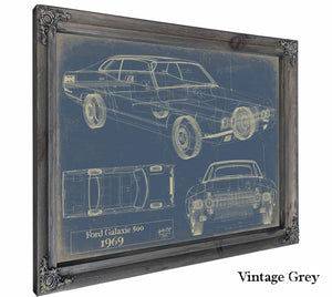 Bella Frye Home & Garden > Decor > Artwork 24" x 18" / Grey Frame / Blue Ford Galaxie 500 Fastback 1969  Original Artwork