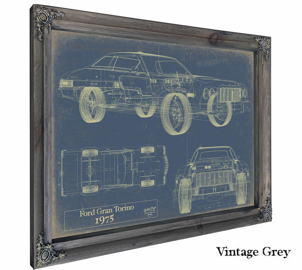 Bella Frye Home & Garden > Decor > Artwork 24" x 18" / Grey Frame / Blue Ford Gran Torino 1975 Starsky N Hutch  Original Artwork