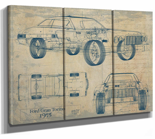 Bella Frye Home & Garden > Decor > Artwork 36" x 24" / 3 Panel Canvas Wrap / Blue Ford Gran Torino 1975 Starsky N Hutch  Original Artwork