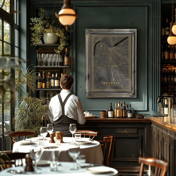 Bella Frye Home & Garden > Decor > Artwork Framed Louisville Vintage Map - Ornate Embellishment Frame with Print